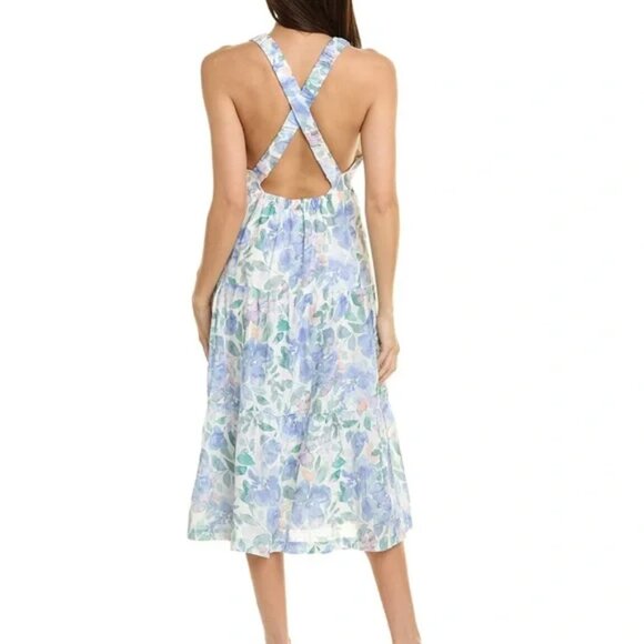 BELLA DAHL Dresses & Skirts - BELLA DAHL Scrunch Strap Tiered Midi Dress in Peri Jardin Print, Size Small
